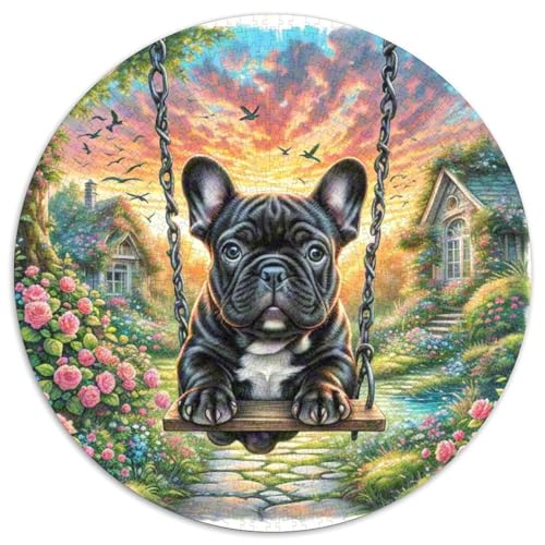 Französische Bulldogge 1000 Stück Puzzle Rund Puzzles Erwachsene Und Kinder Guter Freund Partner Haustier Lernspiel Rätsel Teiliges Clevere Voller Größe Geschenk Poster Spiel (67.5x67.5cm) von CDFABYTEM