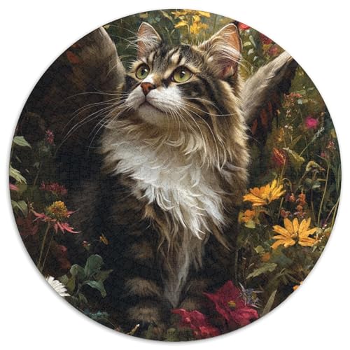 Norwegian Forest Katze 1000 Stück Puzzle Rund Puzzles Erwachsene Und Kinder Ältere Magischer Lernspiel Rätsel Teiliges Clevere Voller Größe Geschenk 1000pcs (67.5x67.5cm) von CDFABYTEM