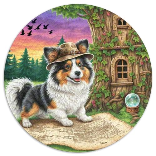 Papillon Puzzle 1000 Teile Rund Puzzles Erwachsene Und Kinder Guter Freund Partner Haustier Gemütliche Schwieriges Croissant Circular Herausforderndes Spielzeug Lustiges Stressabbau (67.5x67.5cm) von CDFABYTEM