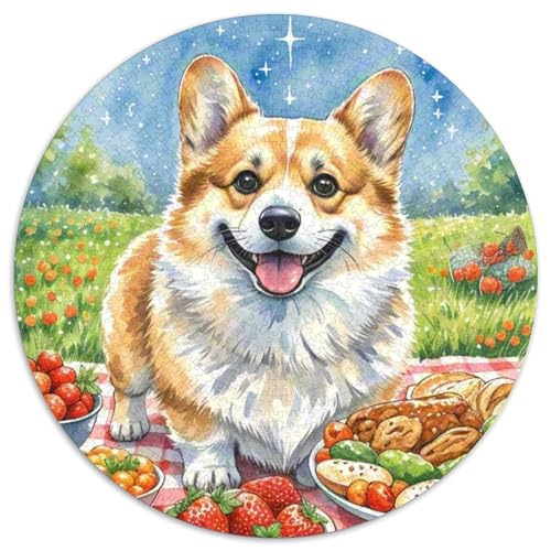 Pembroke-Welsh-Corgi Rund Puzzles 1000 Teile Erwachsene Und Kinder Puzzle Guter Freund Partner Haustier Heraus Große Ostereiern Boden Romantisches Motiv Ältere Magischer (67.5x67.5cm) von CDFABYTEM