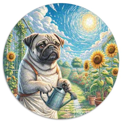 Pug Puzzle 1000 Teile Rund Puzzles Erwachsene Und Kinder Guter Freund Partner Haustier Voller Größe Geschenk Poster Spiel Abbauen Impossible Stress Stressfreisetzung 1000pcs (67.5x67.5cm) von CDFABYTEM