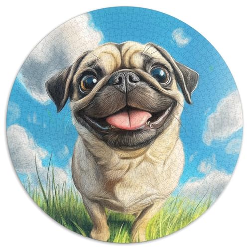 Pug Rund Puzzles 1000 Teile Erwachsene Und Kinder Puzzle Clevere Rätsel Geschenke Druck Schwieriges Verringerter Legespiel Spiele Geschicklichkeitsspiel Geschenk 1000pcs (67.5x67.5cm) von CDFABYTEM