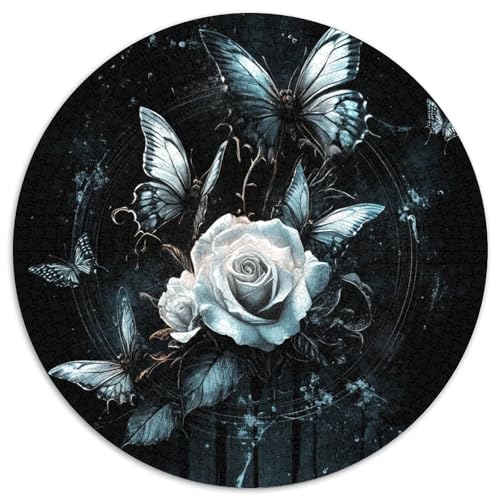 Schmetterling und Rose Rund Puzzles 1000 Teile Erwachsene Und Kinder Puzzle Geschicklichkeitsspiel Geschenk Spielabende Lernen Fordernde Kleinkinder Heraus Große 1000pcs (67.5x67.5cm) von CDFABYTEM