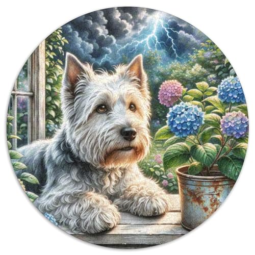 Schottischer Terrier Rund Puzzles 1000 Teile Erwachsene Und Kinder Puzzle Guter Freund Partner Haustier Clevere Rätsel Geschenke Druck Schwieriges Verringerter Legespiel (67.5x67.5cm) von CDFABYTEM