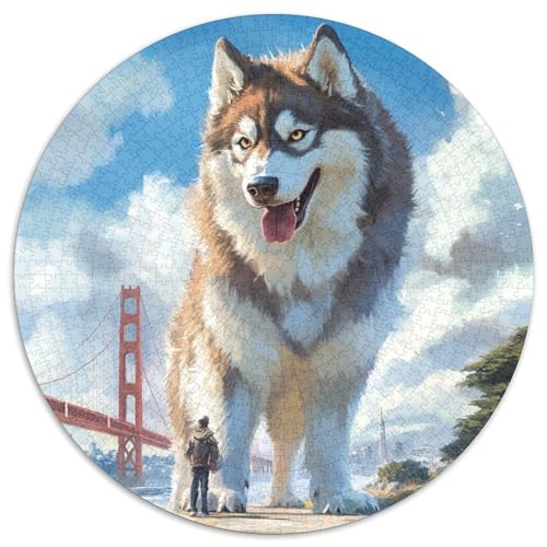 Sibirischer Husky Puzzle 1000 Teile Rund Puzzles Erwachsene Und Kinder Ostereiern Boden Romantisches Motiv Ältere Magischer Lernspiel Rätsel 1000pcs (67.5x67.5cm) von CDFABYTEM