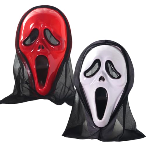 CDLIZW 2PCS Ghostface Maske Halloween,Halloween Gespenst Gesichtsmaske,Horrorfilm Maske,Horror Vollkopfmaske,Gruselige Requisiten für Halloweens Karneval Kostüm Partys CDLIZW 2PCS Ghostface Maske Halloween,Halloween Gespenst Gesichtsmaske,Horrorfilm Maske,Horror Vollkopfmaske,Gruselige Requisiten für Halloweens Karneval Kostüm Partys von CDLIZW