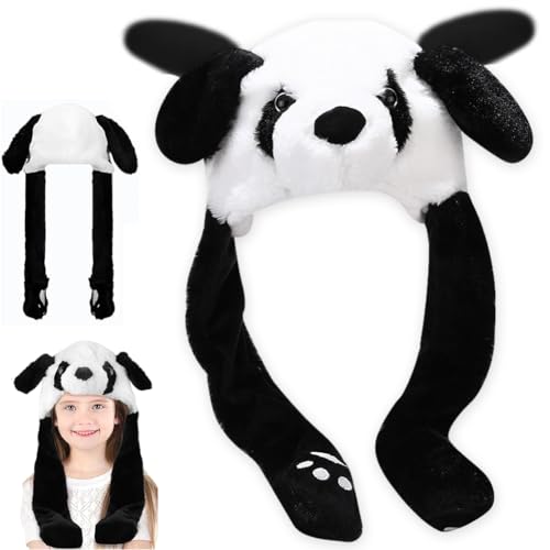 CDLIZW Panda Hut Plüsch,Panda hut mit beweglichen Ohren,plüsch Hasenhut,Bewegliche Ohren Huts,Niedlich lustig plüsch hut für Make up Party,Weihnachtsfeier Fasching,Karneval von CDLIZW
