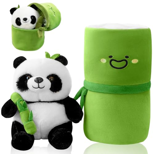 CDLIZW Panda Plüschtier,26 cm Plüsch-Panda mit Bambus,Cartoon-Bambusröhren-Panda-Plüschtiere,Geburtstagsgeschenke für Kinder,Panda Spielzeug GeschenkFür Frauen Kinder Jungen Mädchen von CDLIZW