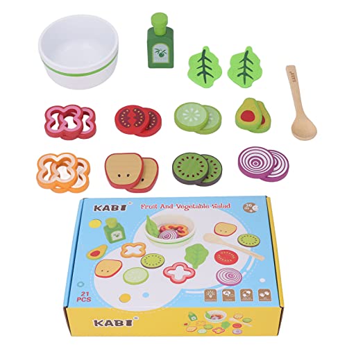 CDQL Pretend Food-Spielset, Obstsalat-Gemüsespielzeug, Kinderspielzeug aus Holz für die Spielküche, Pretend Play Food-Sets Zum Lernen für Kleinkinder, Jungen und Mädchen von CDQL