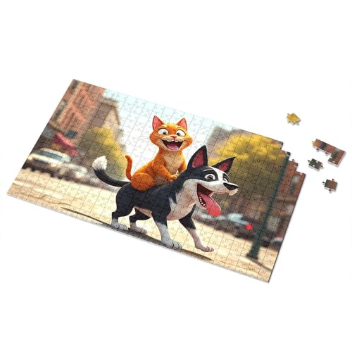 300-teiliges Puzzle, Katzen- und Hundeabenteuer in der Stadt, Bilderpuzzle, 300-teiliges Puzzle, Puzzles für Kleinkinder 2–4 (1000 Teile) von CDSS