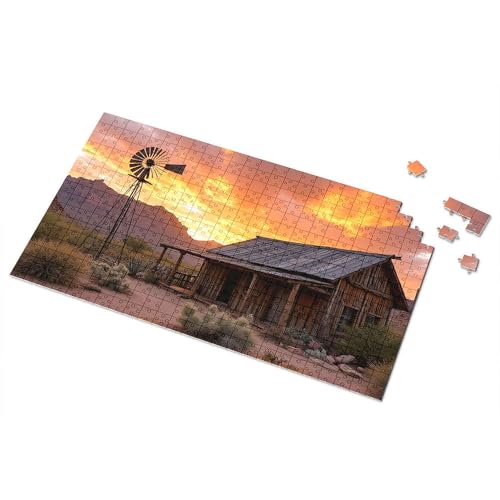300-teiliges Puzzle, Wüsten-Sonnenuntergang bei der alten Windmühlenkabine, Bilder-Puzzle, 300-teiliges Puzzle, Puzzles für Kleinkinder, 2–4 (1000 Teile) von CDSS