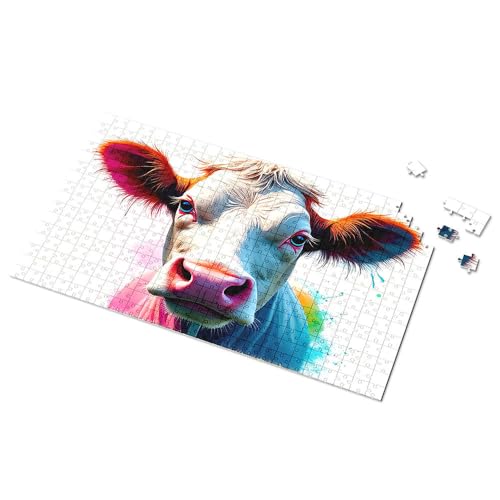 300-teiliges Puzzle, buntes Kuh-Porträt: ein lebendiges Kunstwerk-Bilder-Puzzle, 300-teiliges Puzzle für Kleinkinder 2–4 (1000 Teile) von CDSS