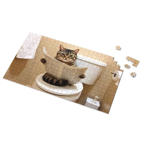 300-teiliges Puzzle Katze auf Toilette: Ein täglicher Zeitungsleser Bilderpuzzle 300 Teile Puzzles für Kleinkinder 2-4 (1000 Teile) von CDSS