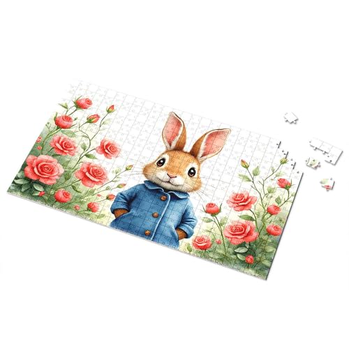 Ostergeschenke für Kleinkinder, Hasen im blauen Mantel mit roten Rosen, Bilderpuzzle, Puzzle, 500 Teile Puzzlebrett (1000 Teile) von CDSS
