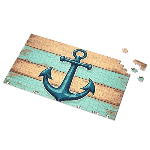 Ostergeschenke für Kleinkinder, blauer Anker auf Holzbohlen, Hintergrundbild, Puzzle, Puzzle, 500 Teile Puzzlebrett (500 Stück) von CDSS