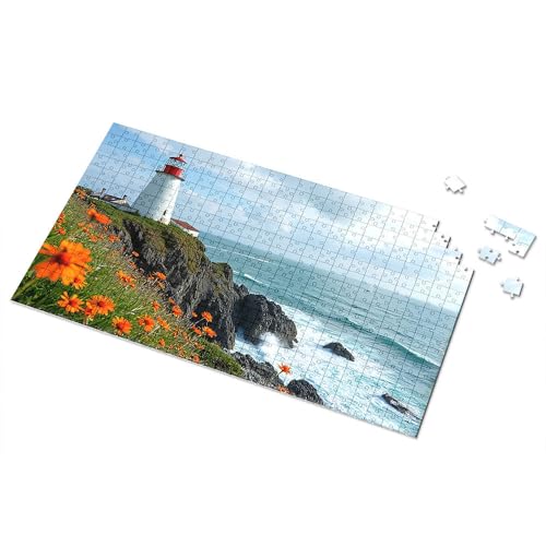 Ostergeschenke für Kleinkinder, roter und weißer Leuchtturm an der Küste, Bilder-Puzzle, 500 Teile, Puzzlebrett (1000 Teile) von CDSS