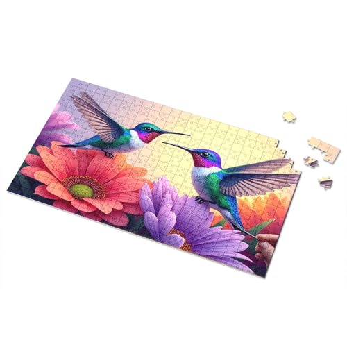Ostergeschenke für Kleinkinder, zwei Kolibris auf lebendigen Blumen, Bilder-Puzzle, 500 Teile, Puzzlebrett (1000 Teile) von CDSS