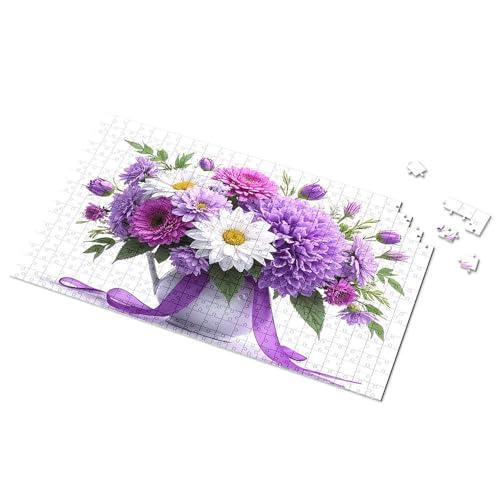 Puzzle 500 Teile Blumenstrauß lila und weißer Blumen in einer Vase, Bilderpuzzle, Puzzle, 500 Teile (1000 Teile) von CDSS