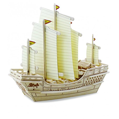 CEBEKIT-C9712 CEBEK 3D-Puzzle aus Holz Nachbildung chinesisches Boot, Gelb (C9712) von CEBEKIT