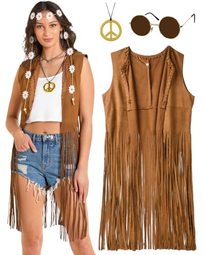 Hippie-Kleidung für Damen, 60er-, 70er-Jahre-Stil, Disco, Wildleder, Fransenweste, Westernhemden, Accessoires, Cowgirl-Stil, 1970er-Kostüm, Braune Weste, L Hippie-Kleidung für Damen, 60er-, 70er-Jahre-Stil, Disco, Wildleder, Fransenweste, Westernhemden, Accessoires, Cowgirl-Stil, 1970er-Kostüm, Braune Weste, L von CEELGON