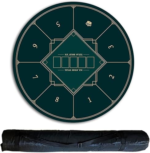 CEHJZQRPL Runde Pokermatte for Texas Holdem, tragbare Pokertischplatte mit Tragetasche, Spiellayoutmatte for 8 Spieler for Spielen von Karten, Pokerspiele(Grün,0.6 x 0.6 M) von CEHJZQRPL