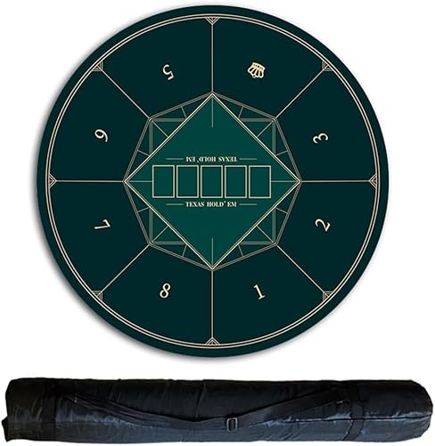 CEHJZQRPL Runde Pokermatte for Texas Holdem, tragbare Pokertischplatte mit Tragetasche, Spiellayoutmatte for 8 Spieler for Spielen von Karten, Pokerspiele(Grün,1.2 x 1.2 M) von CEHJZQRPL