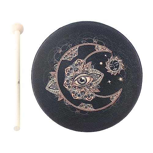 CEHJZQRPL Schamanische Trommel, 24,9 cm, Handtrommel mit Trommelstock, Schamanen-Mondtrommel, Sibirische , spirituelle Musik, Schamanentrommel (schwarz) von CEHJZQRPL