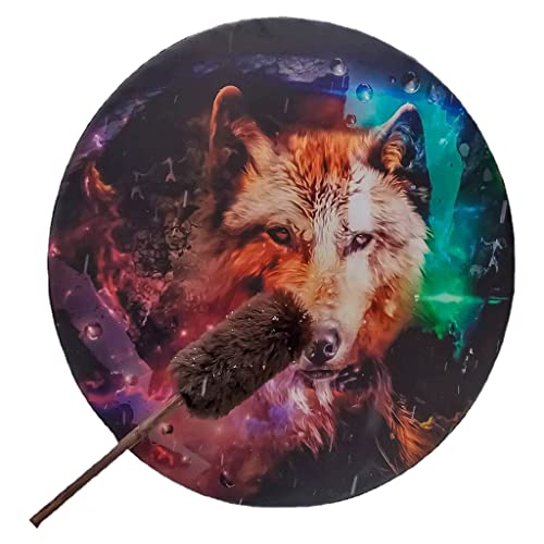 CEHJZQRPL Schamanische Trommel Handgemachte Heiliger Wolf Totem mit Trommelstöcken Handtrommel Dekoration Ätherische for Erwachsene von CEHJZQRPL