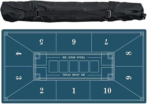 CEHJZQRPL Texas Hold'em Poker-Gummimatte for 10 Spieler mit Tragetasche, zusammenklappbares Pokertisch-Layout for Pokerspiele, Blackjack, Casino(1.8 x 0.9 M) von CEHJZQRPL
