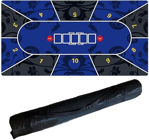 CEHJZQRPL Texas Hold'em Pokermatte, tragbare Pokertischplatte mit Tragetasche, zusammenklappbares Pokertisch-Layout for Pokerspiele überall(Blu,2.4 x 1.2 M) von CEHJZQRPL