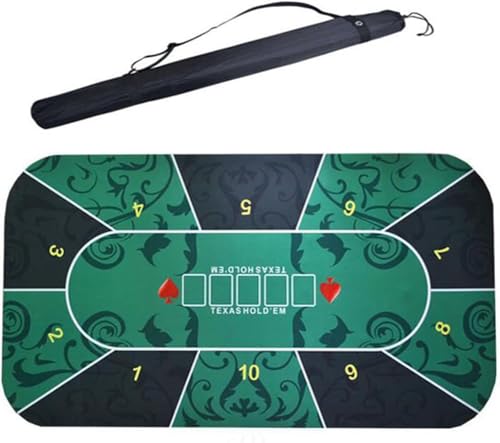 CEHJZQRPL Texas Hold'em Pokermatte, tragbare Pokertischplatte mit Tragetasche, zusammenklappbares Pokertisch-Layout for Pokerspiele überall(Grün,1.8 x 0.9 M) von CEHJZQRPL