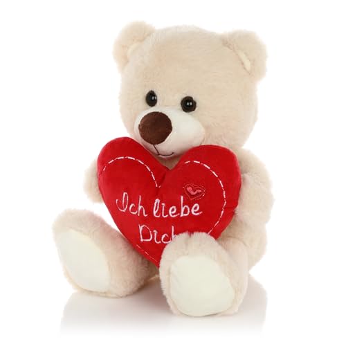 CEJAMA Teddybär Plüschbär mit Herz - Liebevolles Kuscheltier mit Liebes Botschaft Geburtstag, Valentinstag, Muttertag oder Jahrestag - 25 cm von CEJAMA