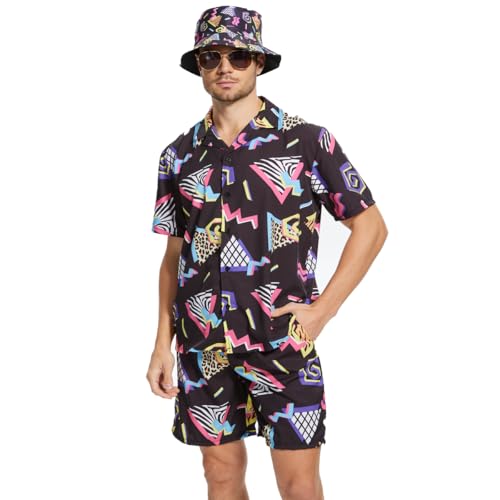 CEKUIA 80er 90er Jahre Verkleidung Muschelanzug Disco T-Shirts Shorts Set Kostüm Hip-Hop Sportbekleidung für Herren Damen Trainingsanzug mit Brille und Hut CEKUIA 80er 90er Jahre Verkleidung Muschelanzug Disco T-Shirts Shorts Set Kostüm Hip-Hop Sportbekleidung für Herren Damen Trainingsanzug mit Brille und Hut von CEKUIA