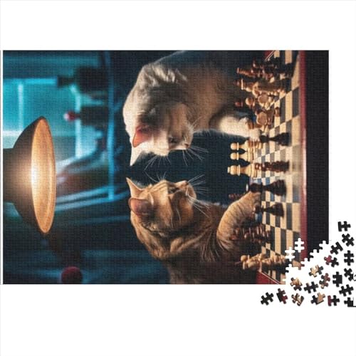 Puzzles 1000 Teile Puzzles für Erwachsene Lustige Katzen Spielen Schach Erwachsenenpuzzle Holzpuzzle Spielzeug Heimdekoration Puzzlespielzeug 1000 Stück (75 x 50 cm) von CELFER