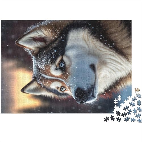 Puzzles für Erwachsene Husky Hund Schnee 1000 Teile für Erwachsene Puzzles Holzpuzzles für Erwachsene Lernspielzeug 1000 Teile (75 x 50 cm) von CELFER