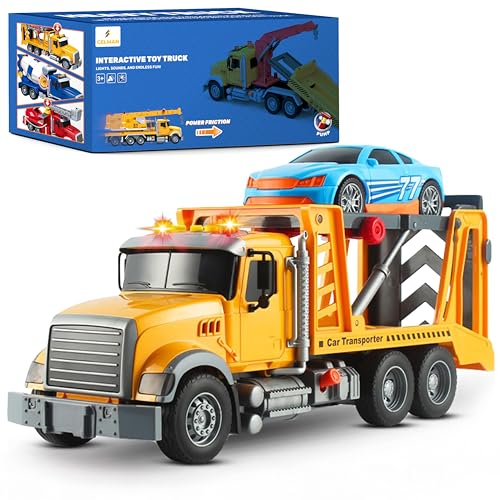 CELMAN Abschleppwagen Spielzeug Großer Transporter LKW Lastwagen 1:16 Abschlepper Inklusive Rennwagen, Sound und Licht Fahrzeuge Spielzeugauto Geschenk für Kinder ab 3 4 5 6 7 8 Jahre von CELMAN
