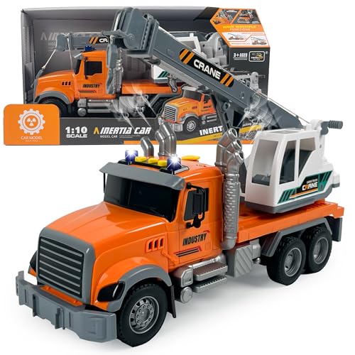 CELMAN LKW Spielzeug – Lastwagen mit Sound, Licht, Dampf – Friktionsantrieb – Modell 1:10 – Spielzeugauto für Kinder ab 3 Jahren – Interaktives Fahrzeug (Kranwagen) von CELMAN