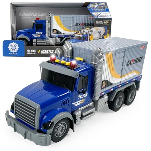 CELMAN LKW Spielzeug – Lastwagen mit Sound, Licht, Dampf – Friktionsantrieb – Modell 1:10 – Spielzeugauto für Kinder ab 3 Jahren – Interaktives Fahrzeug (LKW mit Container) von CELMAN