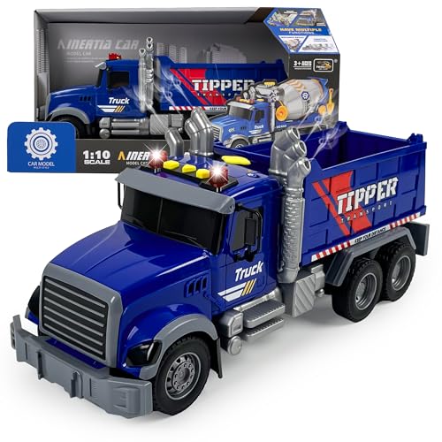 CELMAN LKW Spielzeug – Lastwagen mit Sound, Licht, Dampf – Friktionsantrieb – Modell 1:10 – Spielzeugauto für Kinder ab 3 Jahren – Interaktives Fahrzeug (Muldenkipper) von CELMAN