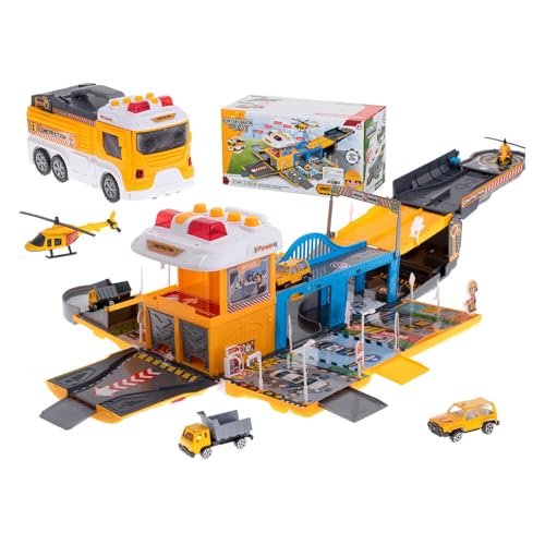 CELMAN LKW mit Mini-Autos Spielzeug 2in1 mit Effekten und – Multifunktionaler Spielzeug-LKW mit Doppelrutsche, inkl. Metall-Helikopter und Autos, ideal für Kinder ab ür 3 4 5 6 Jahren von CELMAN