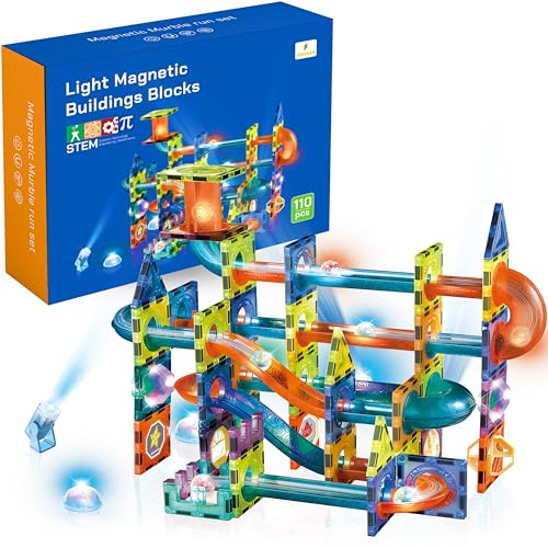 CELMAN Magnetspiel 110 Teile - Magnetische Bausteine Kinder mit LED Licht & Zubehör - Magnetic Tiles Bauklötze - STEM Lernspielzeug ab 3 4 5 6 7 8 Jahre von CELMAN