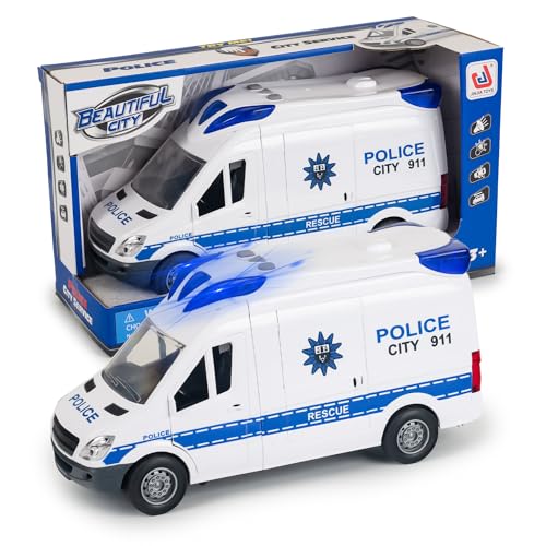 CELMAN Polizeiauto Transporter Spielzeug 1:14 mit Reibungsantrieb, Sound und Licht - Großes Spielzeugauto für Kinder ab 3 4 5 6 7 8 Jahren von CELMAN