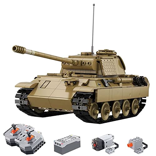 CELMAN Technik Militär RC Panzer „Panther” (CADA Master C61073W), Fernbedienung Modell mit Power Funcions, 2,4Ghz, 907 Teile, Klemmbausteine Bauset, wiederaufladbarem Akku von CELMAN