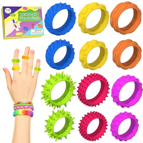 Zappel-Sensorringe für Autismus und ADHS | 12 Zappelspielzeuge zum Stressabbau für Kinder und Erwachsene | Angstreduzierendes Sensorikspielzeug für Konzentration und Entspannung von CENCERY