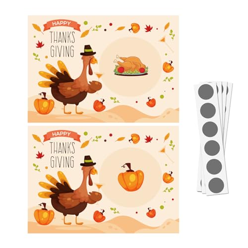 CENMOO Herbstparty-Rubbelspiel,48 Stück Thanksgiving Türkei Rubbelkarten Grußkarten | Feiertagspartyspiele für Versammlungen, Schulveranstaltungen, Gruppenspiele, Partyherausforderungen von CENMOO