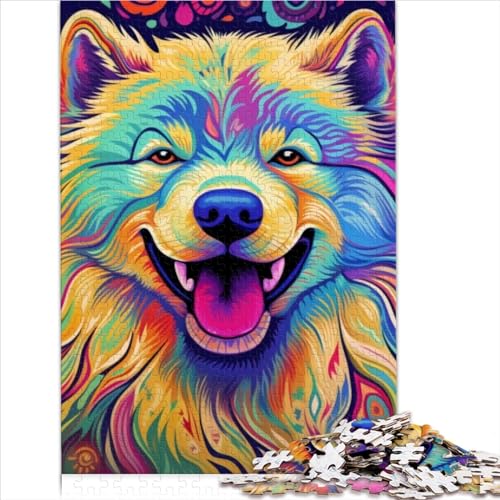 Colorful Cute Dogs 1000 Teile Samoyed (Dog) Puzzle für Erwachsene Wohnkultur Family Challenging Games Geburtstag Lernspiel Entspannung und Intelligenz 1000pcs (75x50cm) von CENMOO