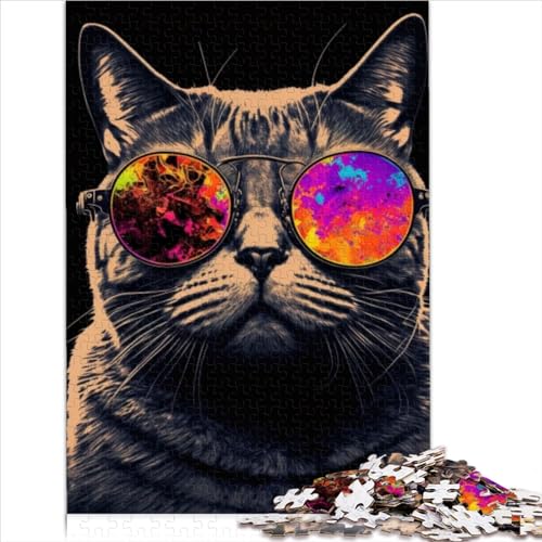 Katze Neon Puzzles 300 Teile für Erwachsene, Puzzlespiel für Erwachsene, Holzpuzzles für Erwachsene, Künstlersammlung, Fine Art 300 Teile (40 x 28 cm) von CENMOO
