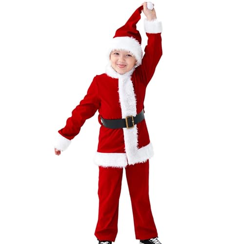 CENRF Deluxe-Weihnachtsmann-Anzug für Kinder, Weihnachtsmann-Outfit für Kinder, festliches Weihnachtsmann-Kostü, rote Weihnachtsmann-Robe mit hochwertigem Samtmaterial, professionelles Weihnachtsma von CENRF