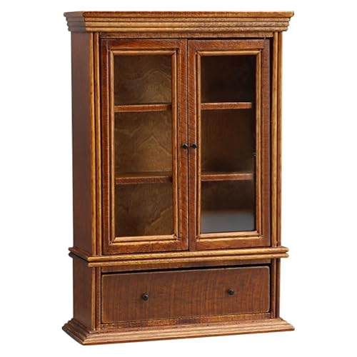 Puppenhausmöbel, Puppenschrank mit Glastüren im Maßstab 1:12 Miniatur Puppenhaus Vintage Holzschrank Mini Wohnzimmer Schlafzimmer Puppen & Zubehör DIY Puppenhaus Dekorationen für Mädchen von CEOSPERE