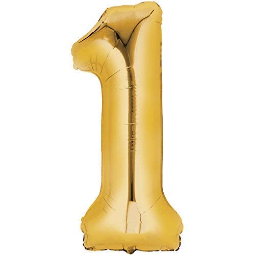 CEPEWA GmbH Folienballon, Zahl 1, 80cm Gold Zahlenballon, Luftballon, Geburtstag, Zahl für Helium und Luftfüllung geeignet (Zahl: 1) von CEPEWA GmbH